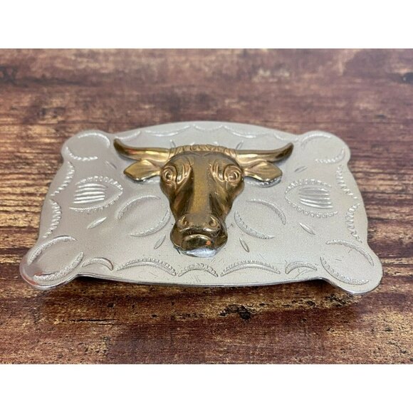 VTG Estate Southwestern Nickel Silver Toro Bull Brass Large Belt‎ Buckle! 36 - Picture 2 of 9